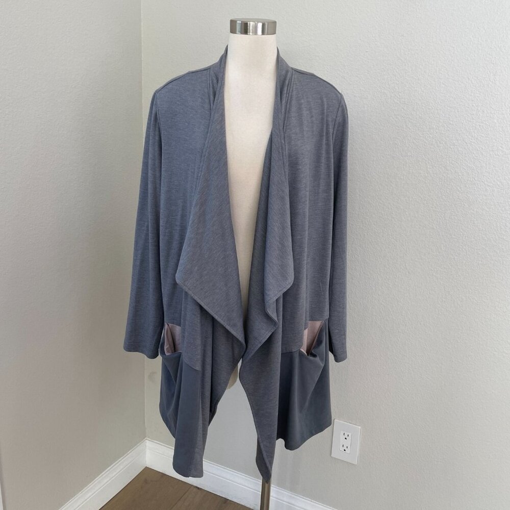 Logo Lounge Womens Plus 1X‎ Waterfall French Terry Cardigan Gray Pockets